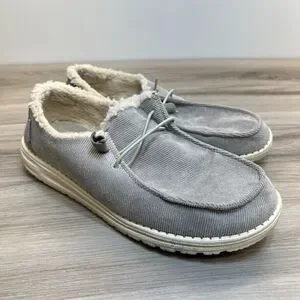 Hey Dude Wendy Corduroy Grey Casual Women's Shoes Size 10 Slip On Comfort